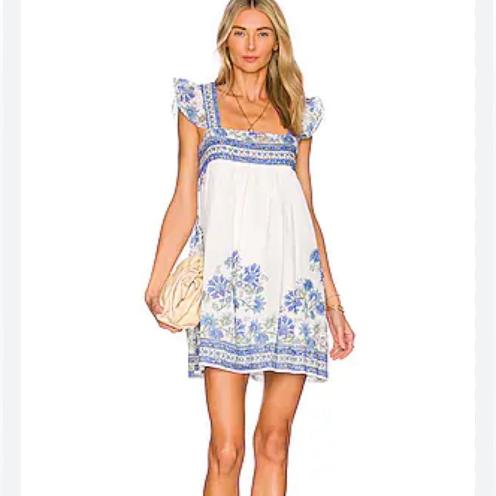 Juliet Dunn White and Blue Floral Dress